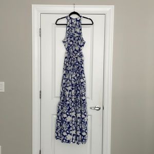 Blue and white halter style dress, size large from Shein